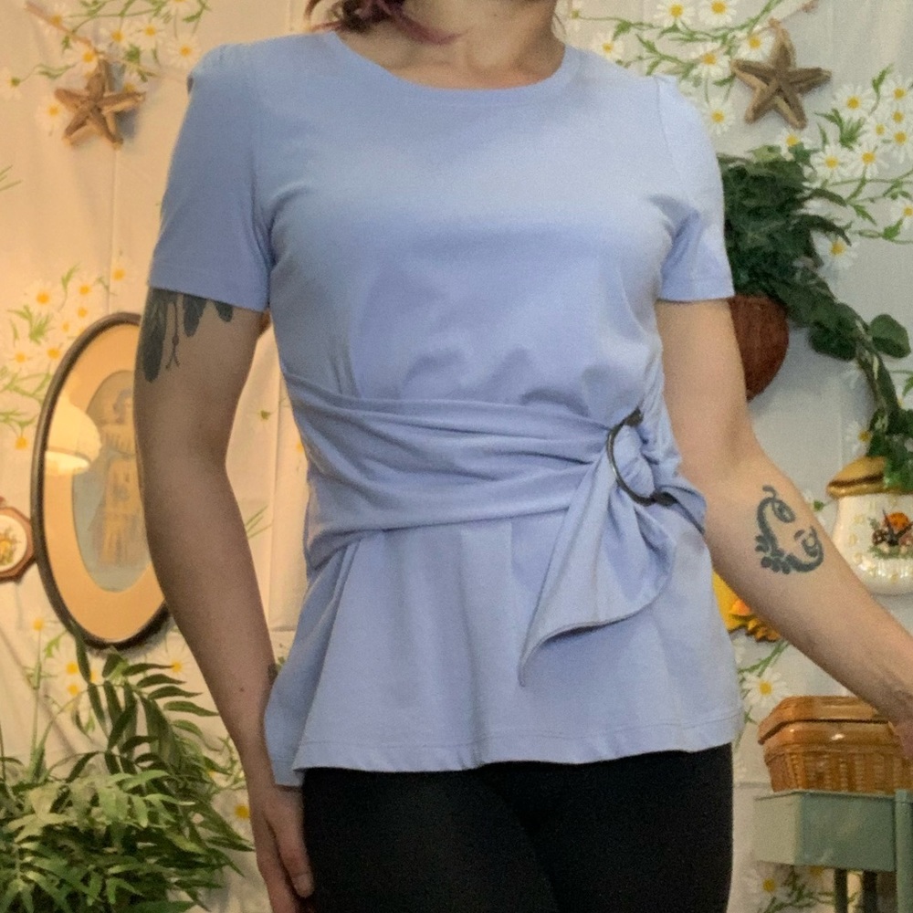 Anthropologie Maeve pastel light blue faux wrap basic t shirt - Picture 2 of 6